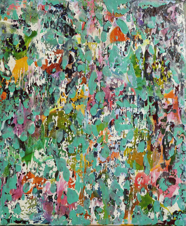Todos en verde II 2013 Acryl-Papier auf LW 60x50x4 Abstrakte Malerei